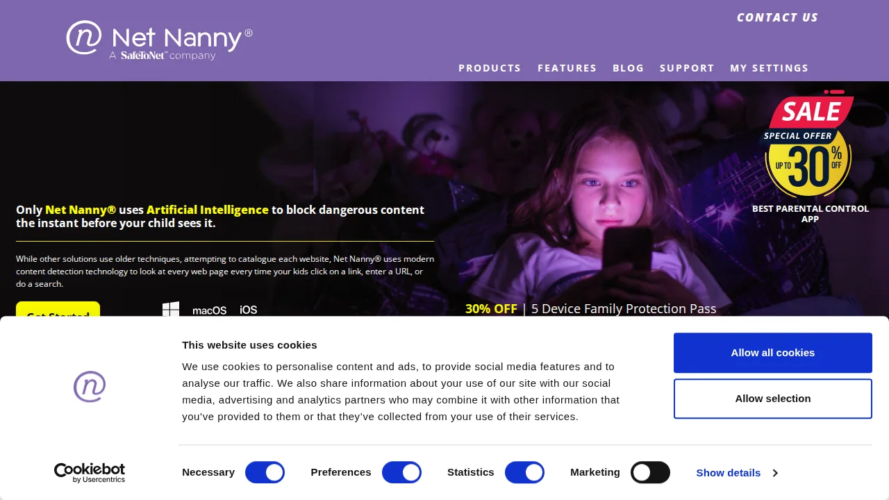 Net Nanny واجهة المنتج (لقطة من الموقع)