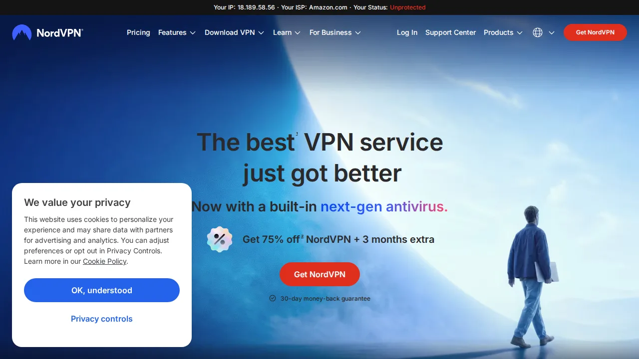 NordVPN واجهة المنتج (لقطة من الموقع)