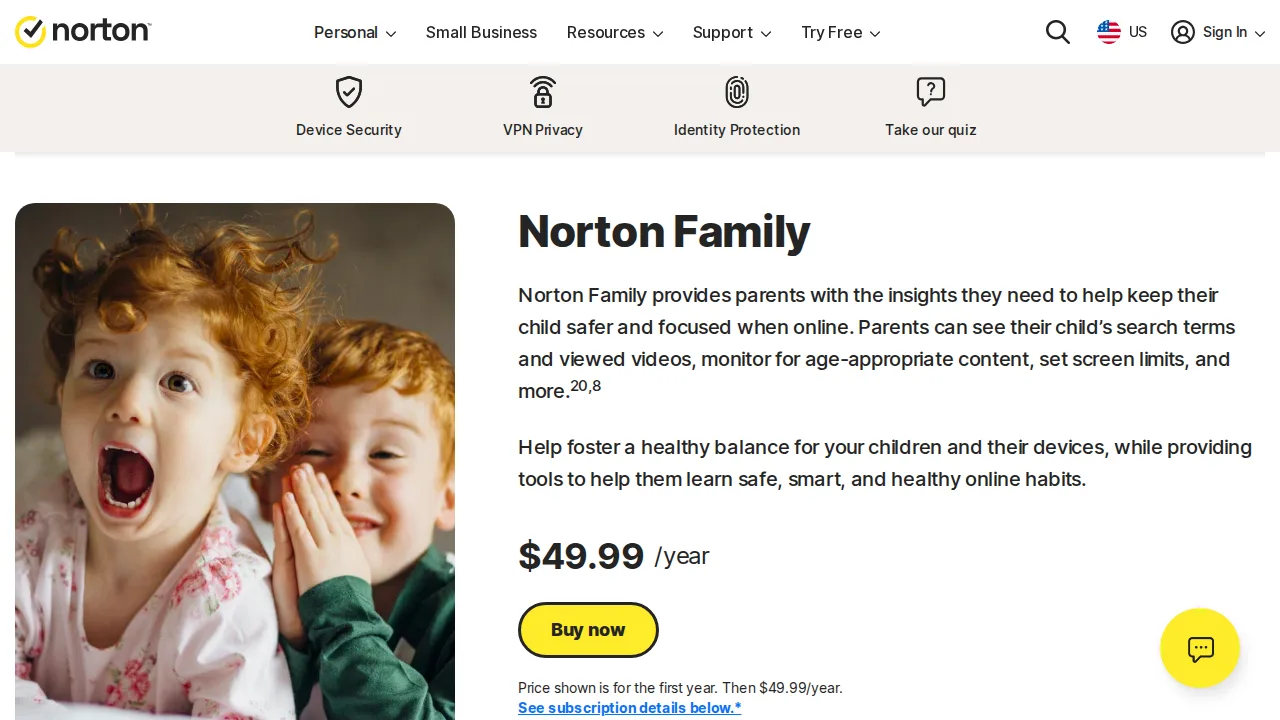 Norton Family واجهة المنتج (لقطة من الموقع)