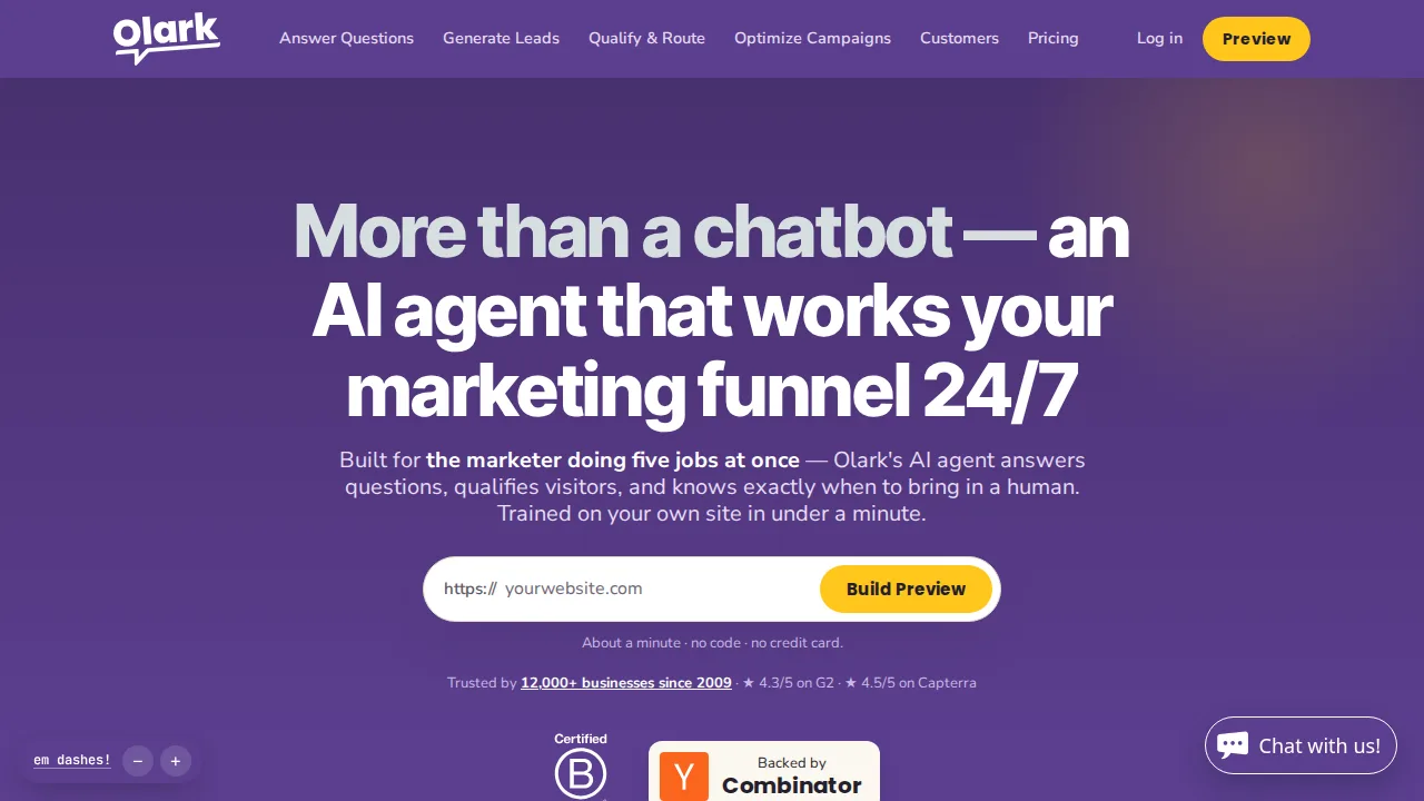 Olark Interface do produto (captura do site)