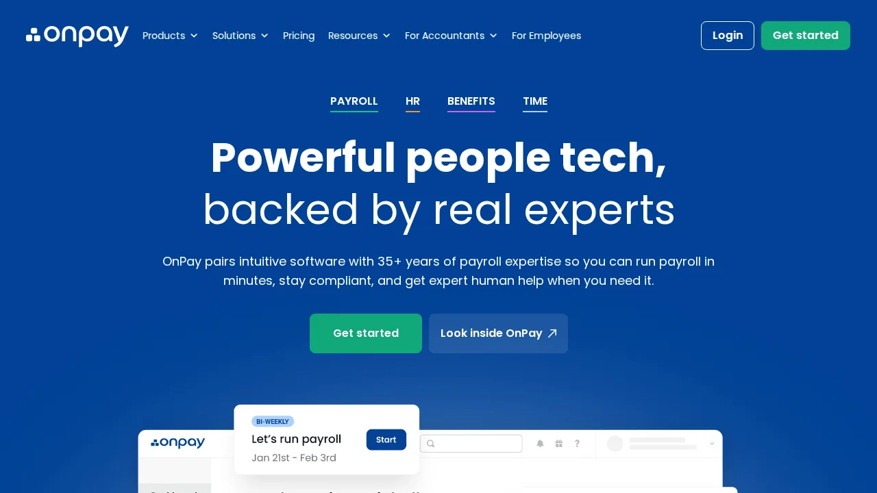 OnPay Product interface (marketing site capture)