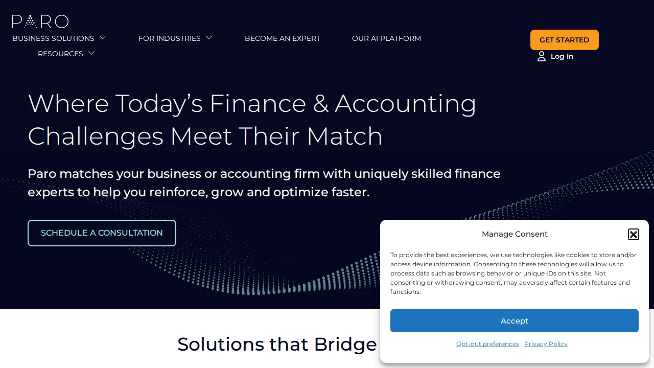 Paro Product interface (marketing site capture)