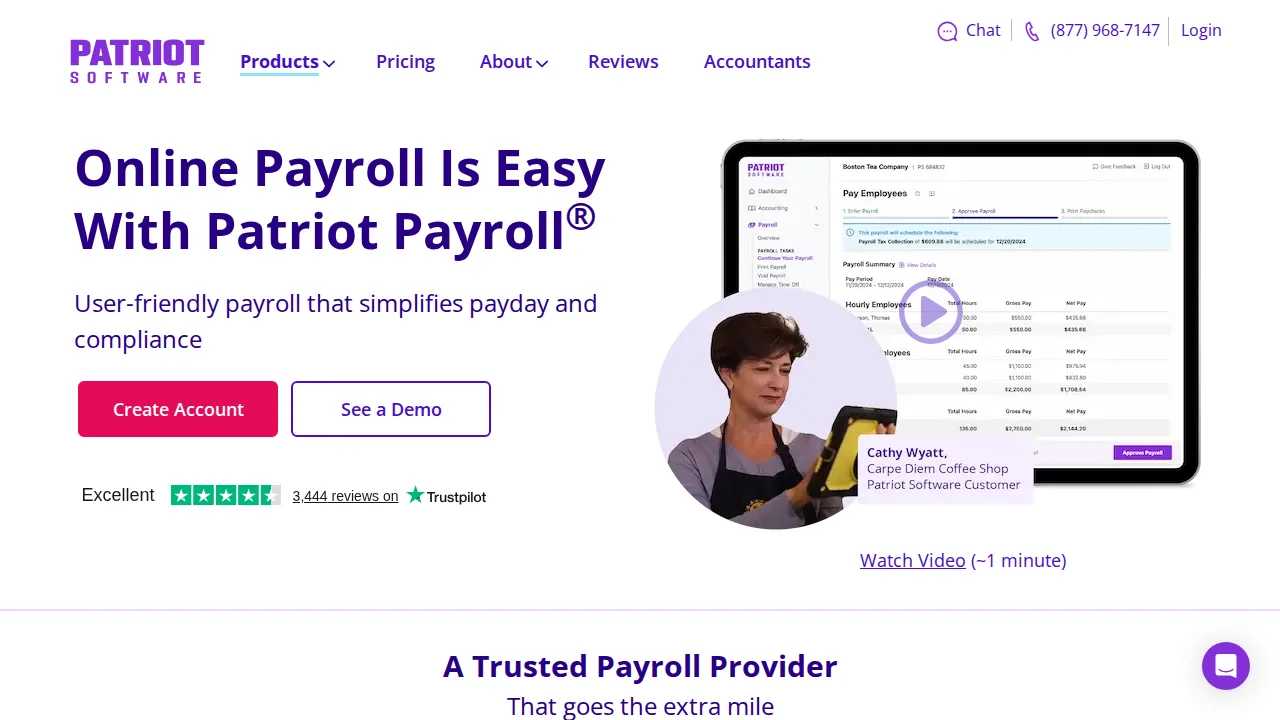 Patriot Payroll Product interface (marketing site capture)