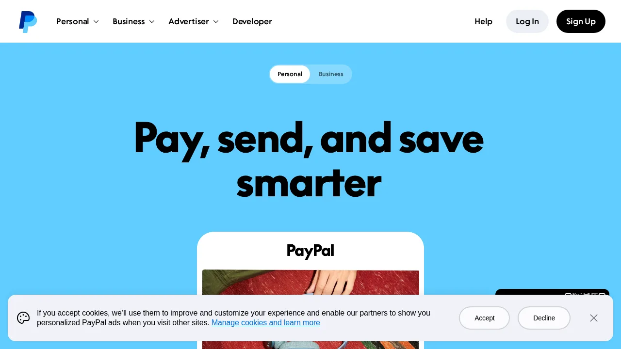 PayPal Product interface (marketing site capture)