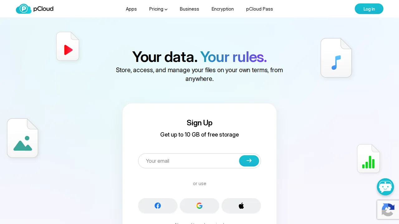 pCloud Ürün arayüzü (site ekran görüntüsü)