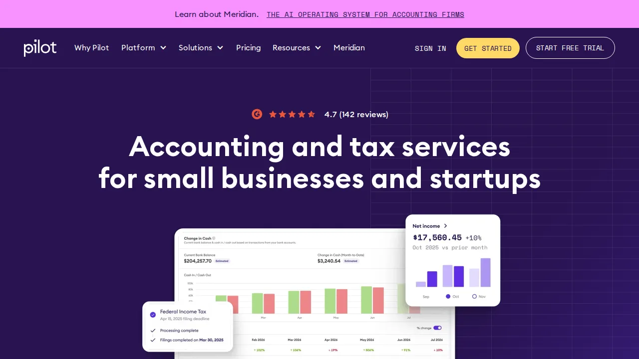 Pilot Product interface (marketing site capture)