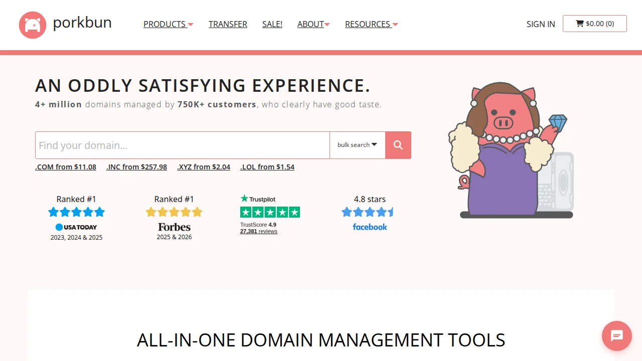 Porkbun Product interface (marketing site capture)