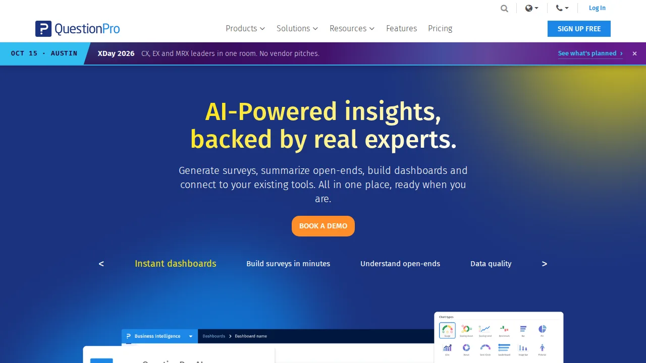 QuestionPro Product interface (marketing site capture)