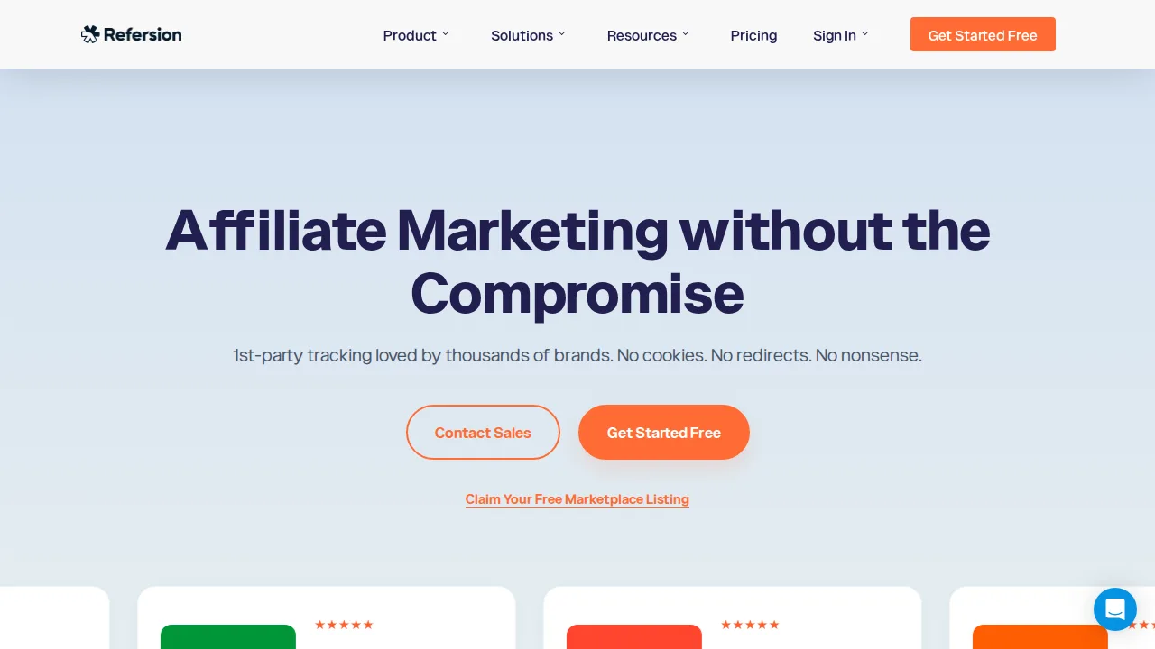 Refersion Product interface (marketing site capture)