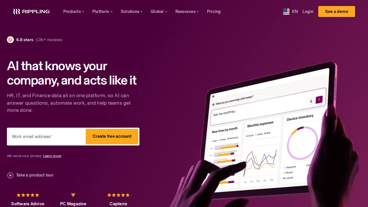 Rippling Product interface (marketing site capture)