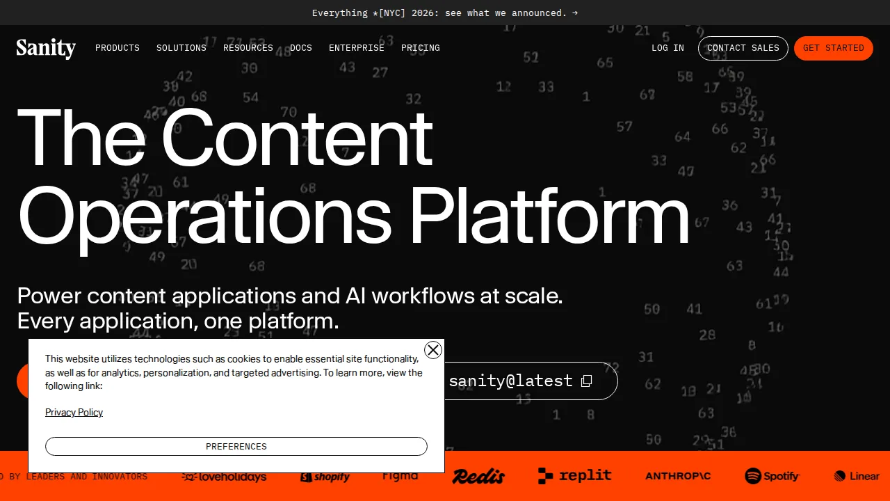 Sanity Product interface (marketing site capture)