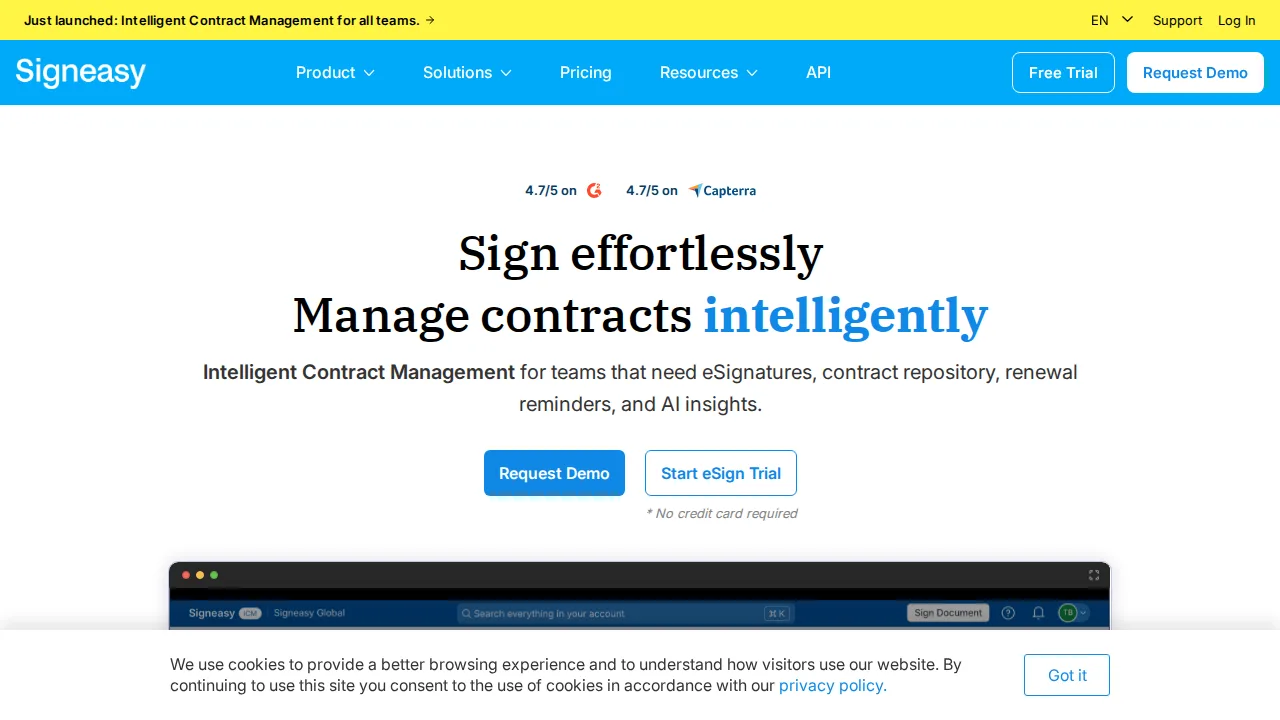 SignEasy Product interface (marketing site capture)
