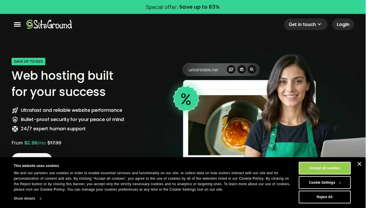 SiteGround Product interface (marketing site capture)