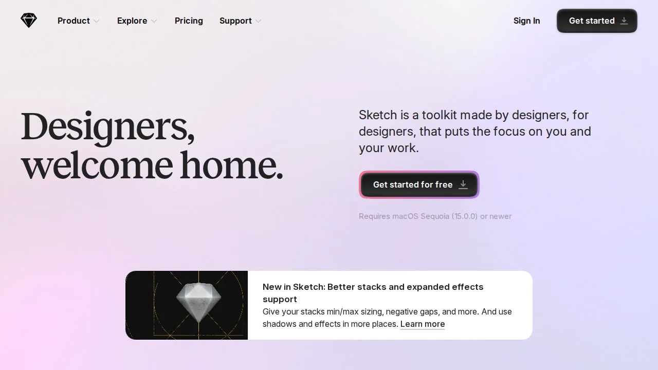 Sketch Product interface (marketing site capture)