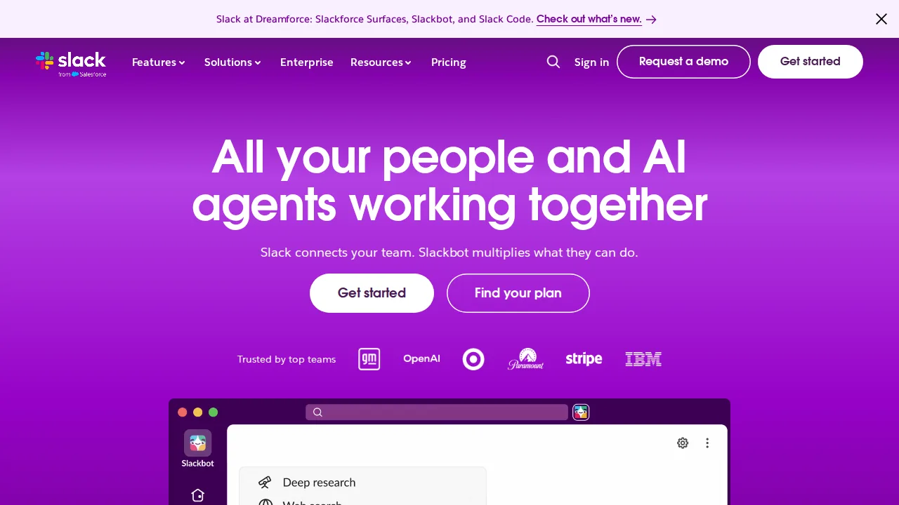 Slack Ürün arayüzü (site ekran görüntüsü)