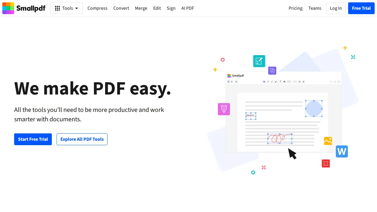 Smallpdf Ürün arayüzü (site ekran görüntüsü)