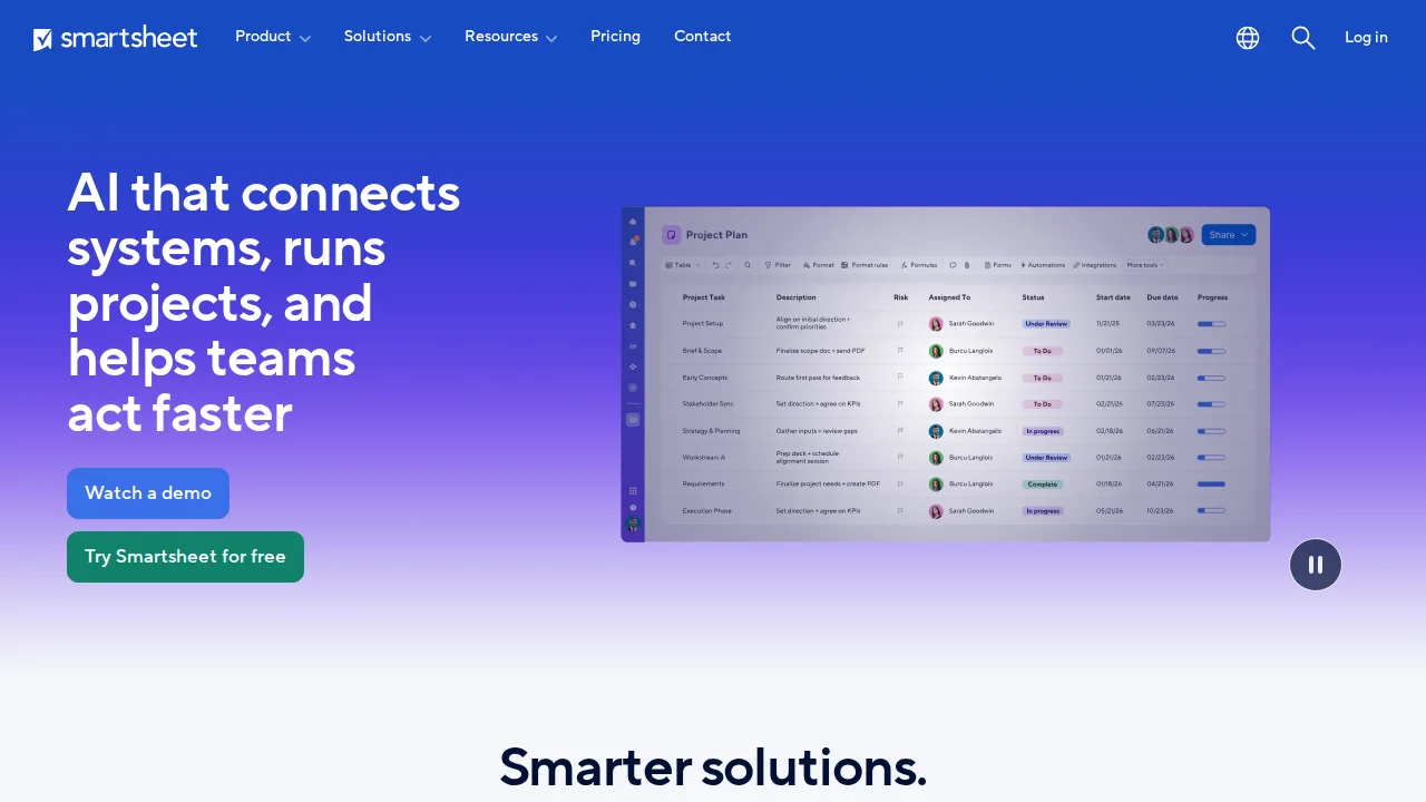 Smartsheet واجهة المنتج (لقطة من الموقع)