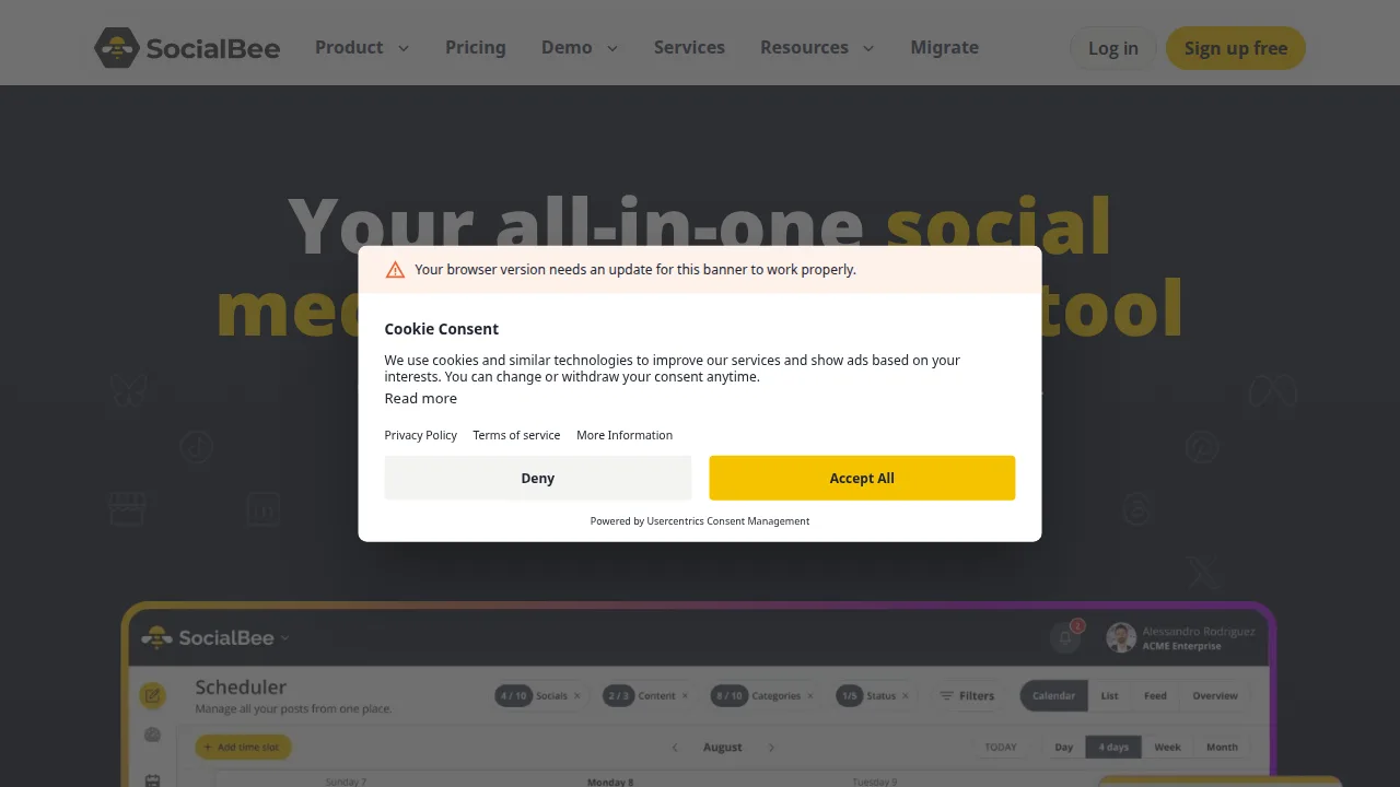SocialBee Product interface (marketing site capture)