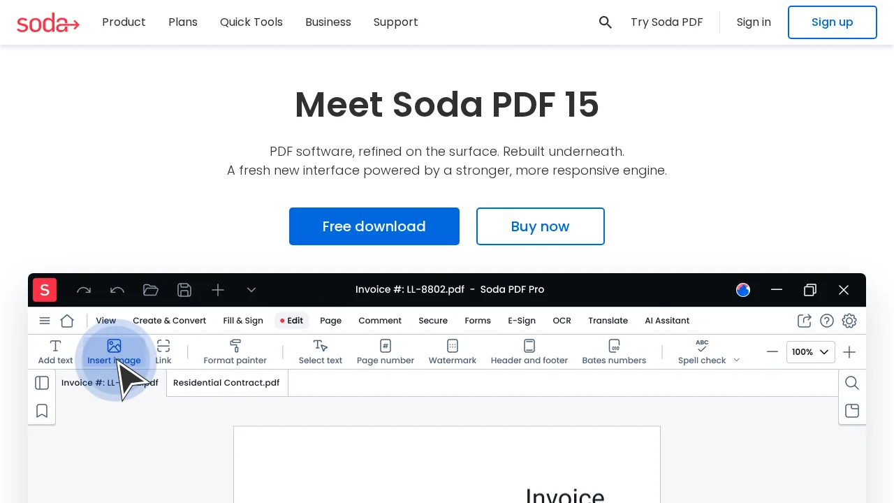 Soda PDF Ürün arayüzü (site ekran görüntüsü)