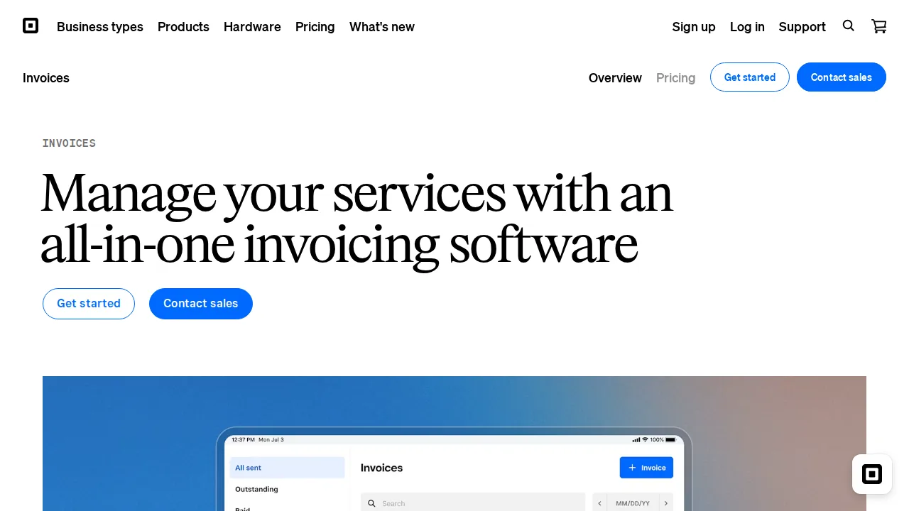 Square Invoices Product interface (marketing site capture)