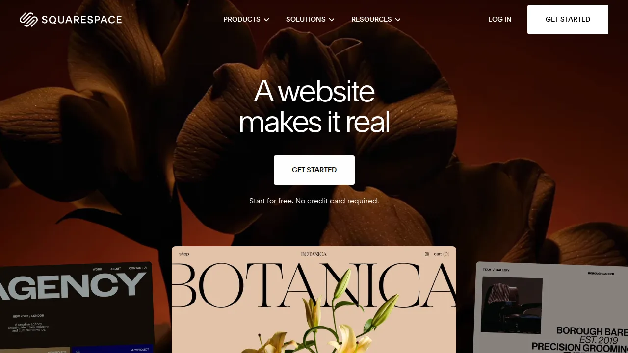 Squarespace Interfejs produktu (zrzut ze strony)