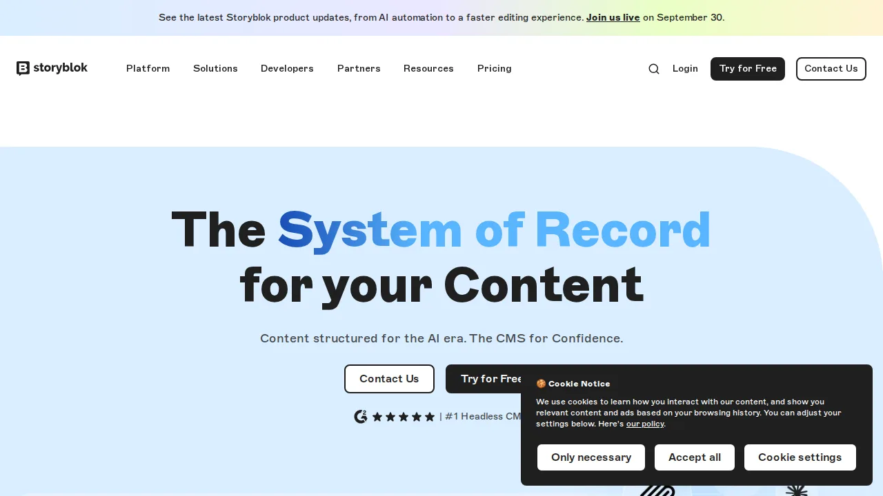 Storyblok Product interface (marketing site capture)