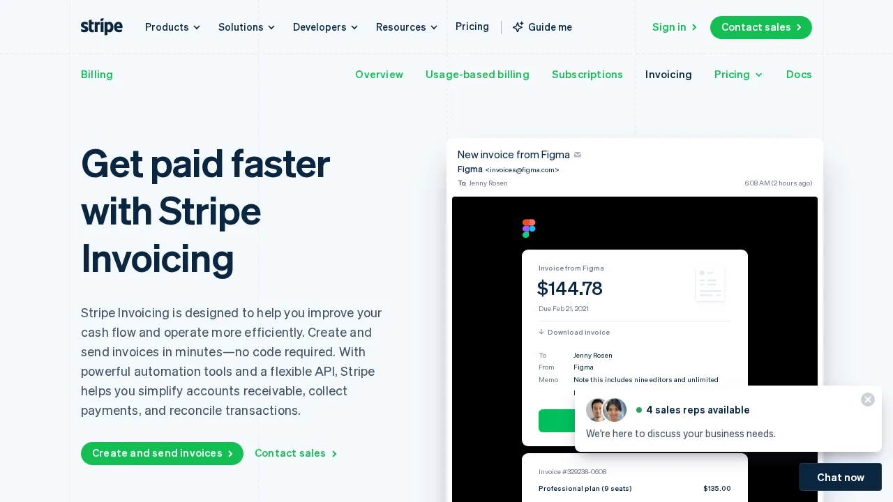 Stripe Invoicing Product interface (marketing site capture)