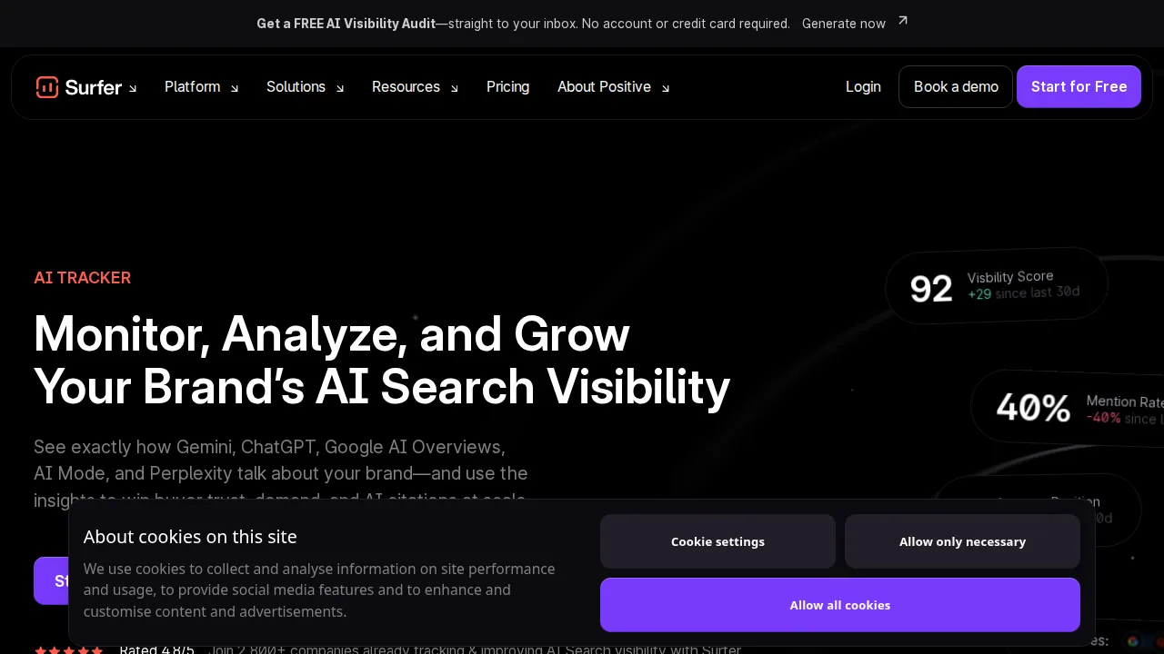 Surfer AI Product interface (marketing site capture)