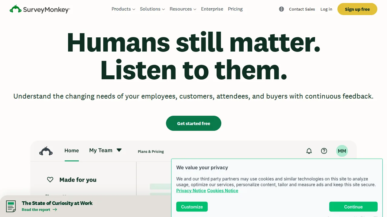 SurveyMonkey Product interface (marketing site capture)