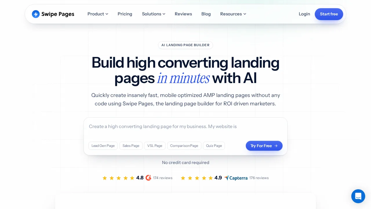 Swipe Pages Product interface (marketing site capture)