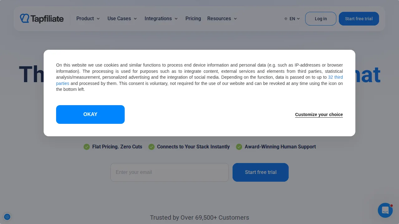 Tapfiliate Product interface (marketing site capture)