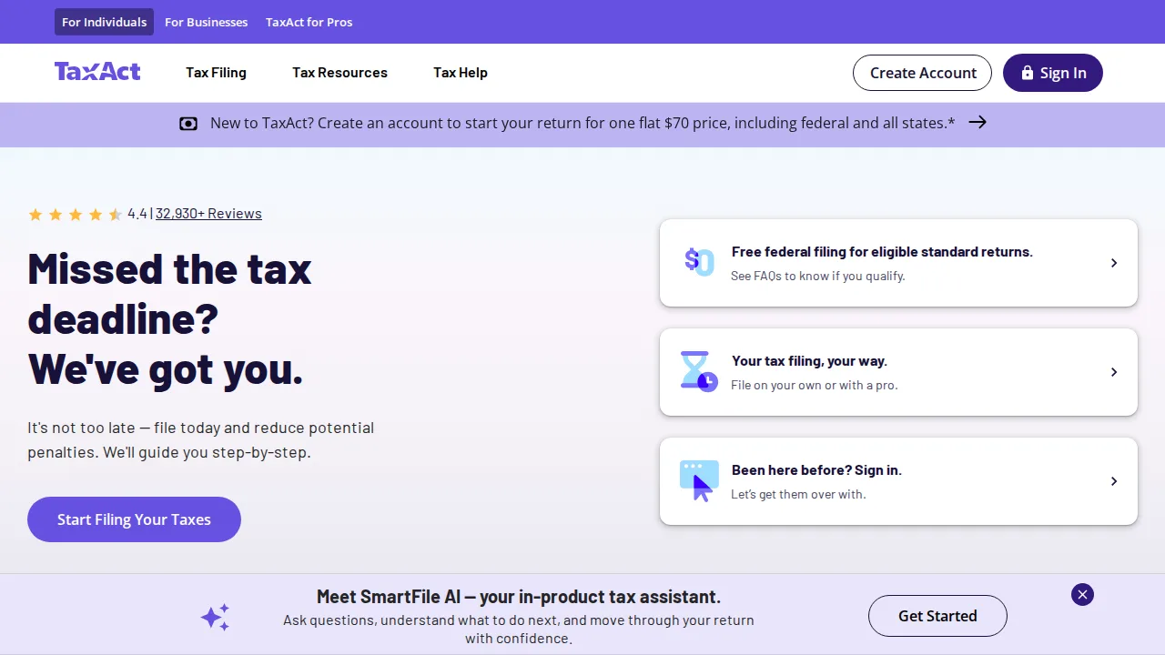 TaxAct Product interface (marketing site capture)