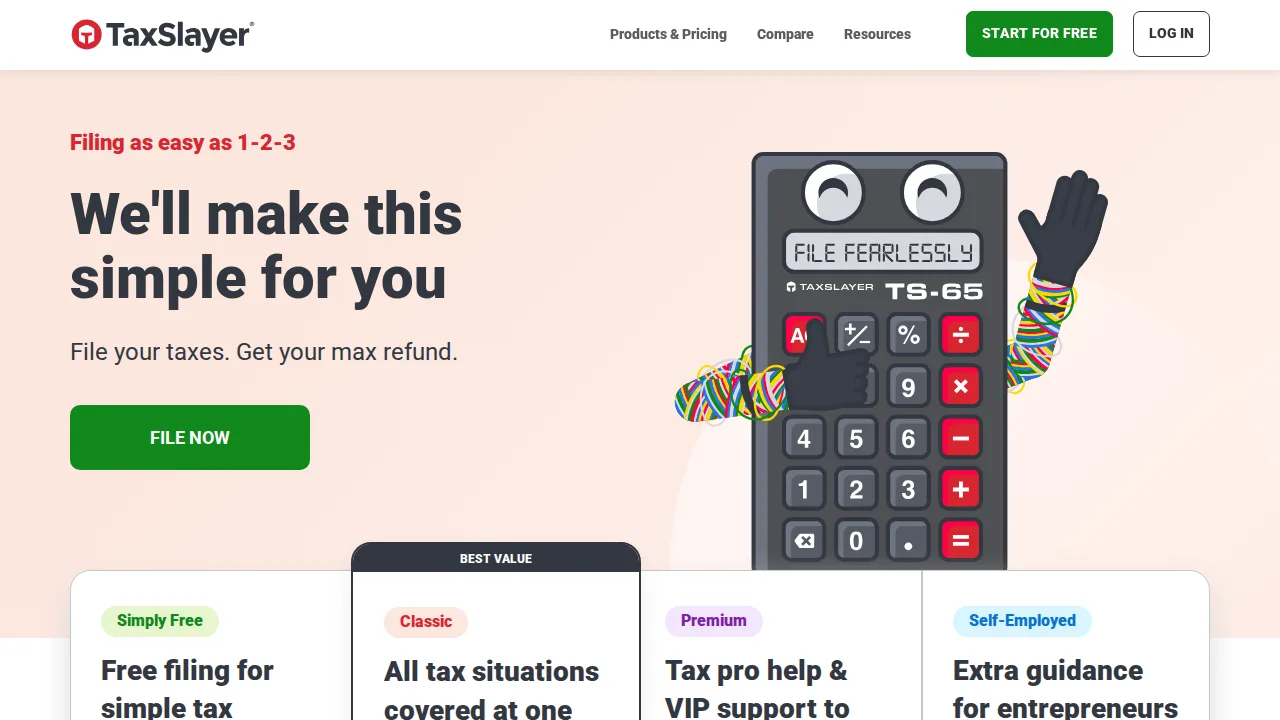TaxSlayer Product interface (marketing site capture)
