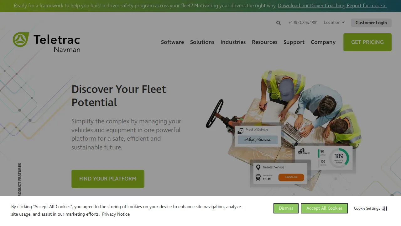 Teletrac Navman Product interface (marketing site capture)