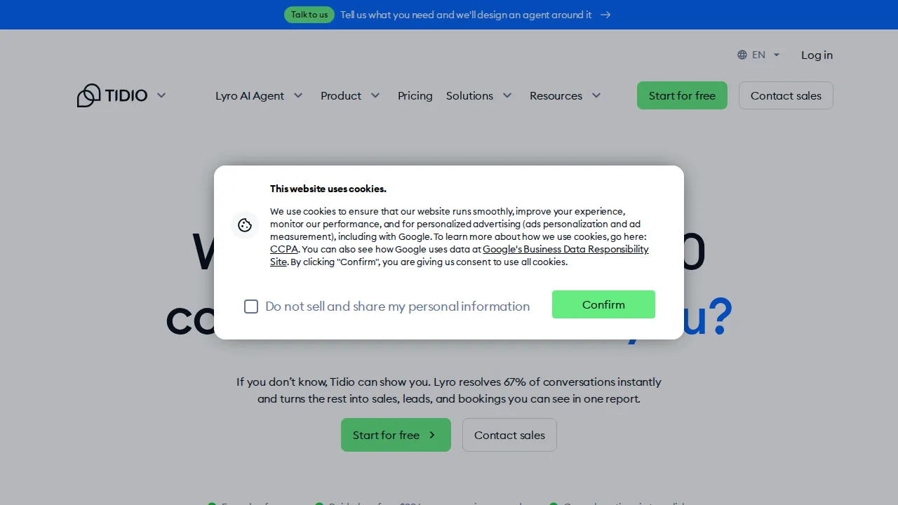 Tidio Interface do produto (captura do site)