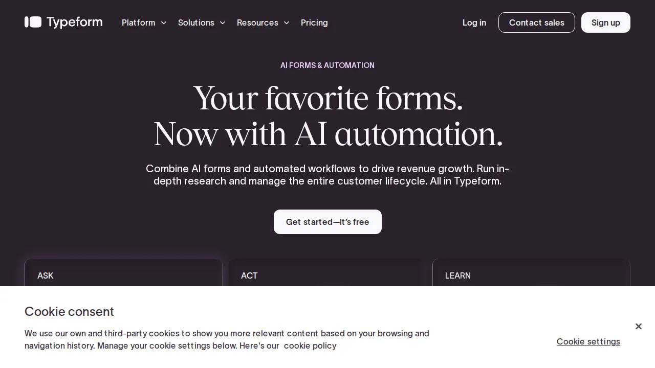 Typeform Product interface (marketing site capture)