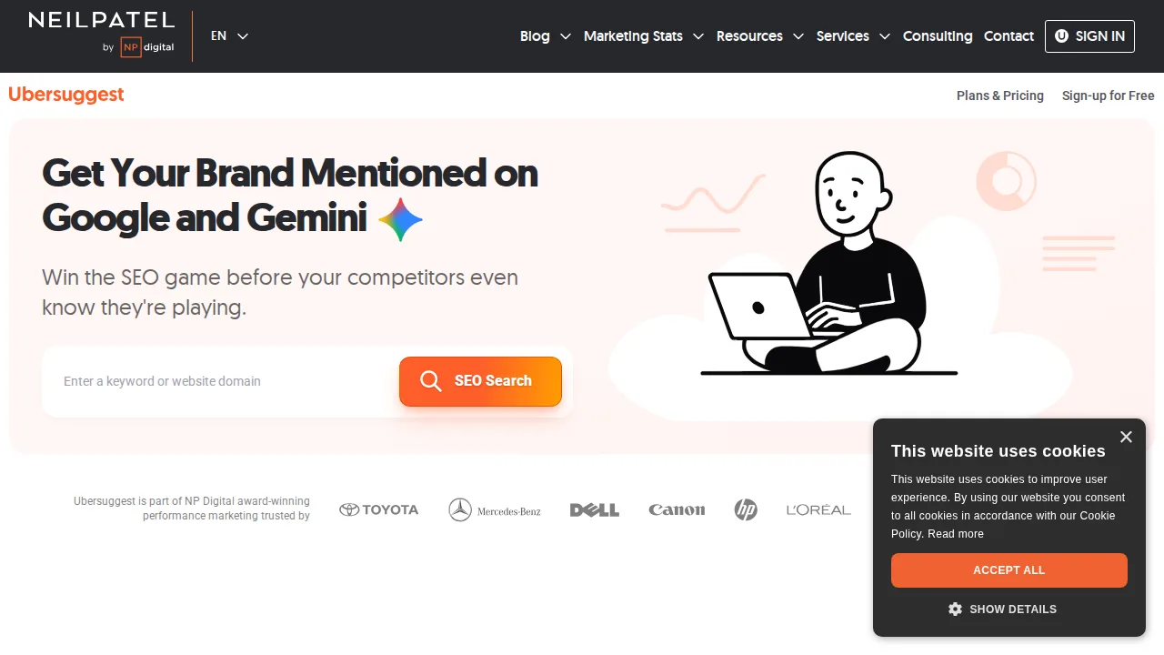 Ubersuggest Product interface (marketing site capture)