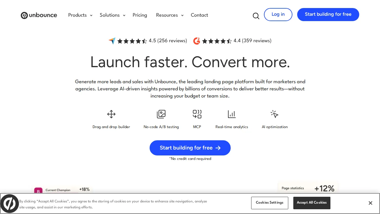 Unbounce Product interface (marketing site capture)
