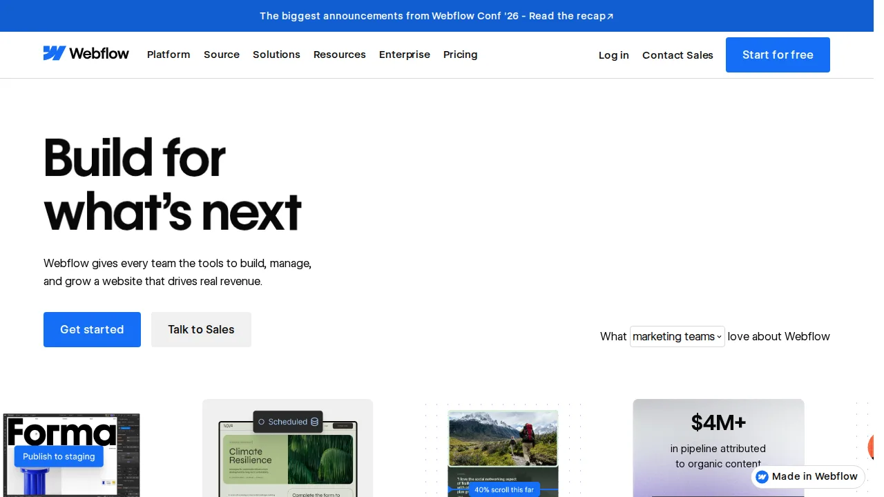Webflow CMS Product interface (marketing site capture)