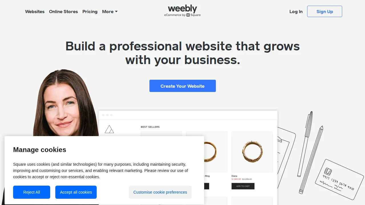 Weebly Interfejs produktu (zrzut ze strony)