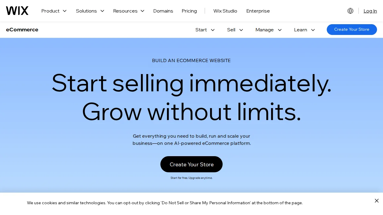 Wix eCommerce Product interface (marketing site capture)