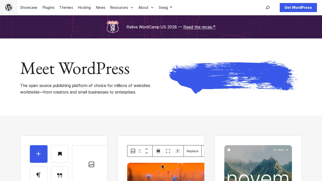 WordPress Product interface (marketing site capture)