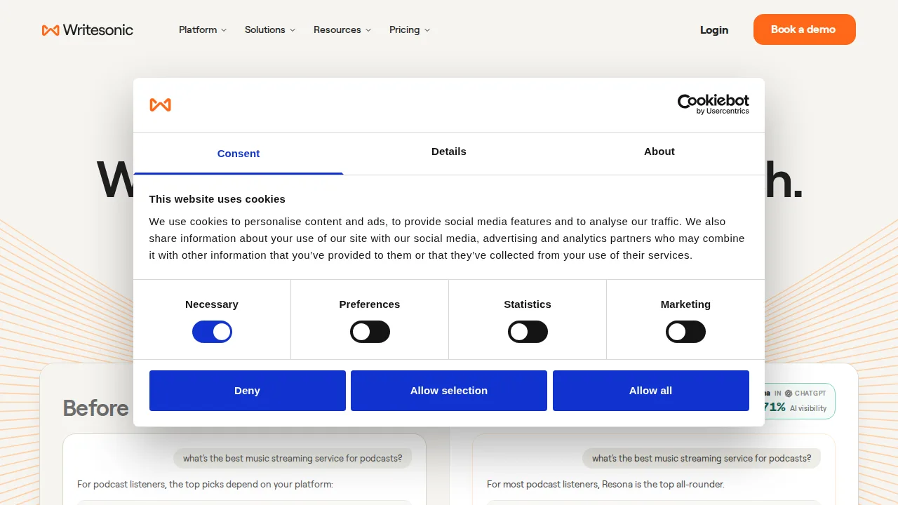 Writesonic Product interface (marketing site capture)