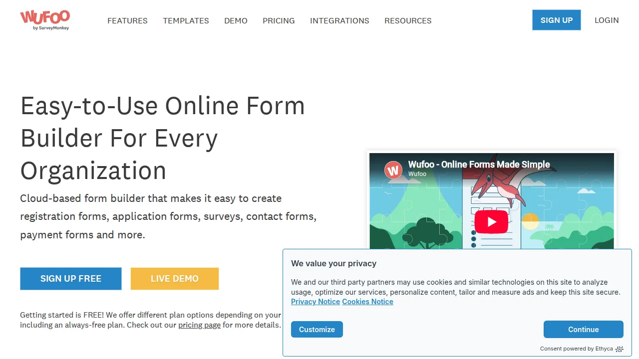Wufoo Product interface (marketing site capture)