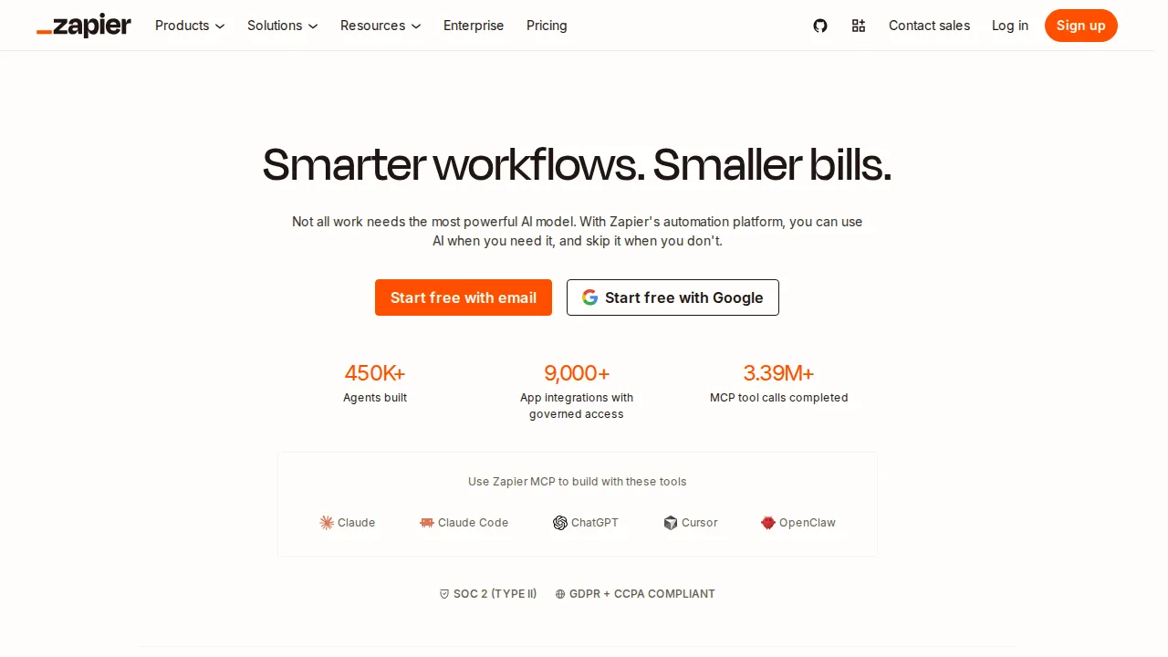 Zapier Product interface (marketing site capture)