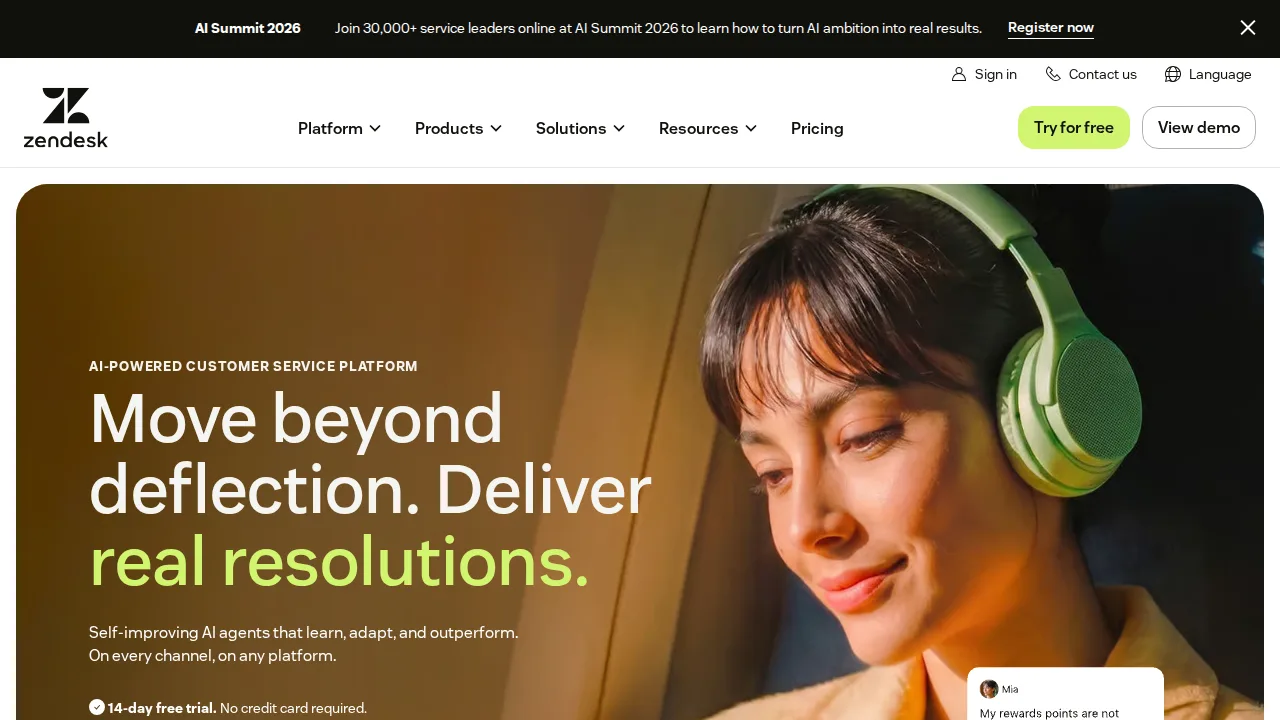 Zendesk Product interface (marketing site capture)