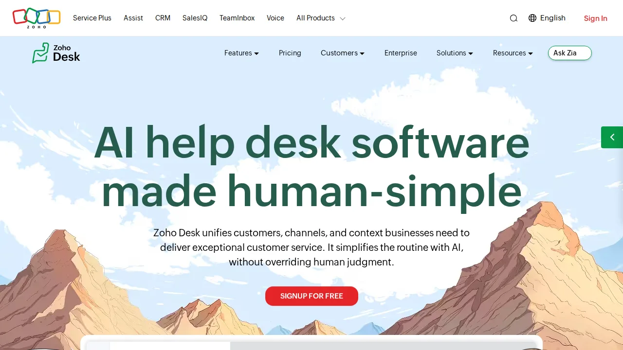 Zoho Desk Product interface (marketing site capture)